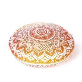 32" Mandala Large Floor Pillow Cover Meditation Cushion Hippie Round Colourful Decorative Bohemian Accent Boho Chic dog bed Indian Pouf Ottoman Handmade COVER ONLY (Elephant) (Ombre Orange)