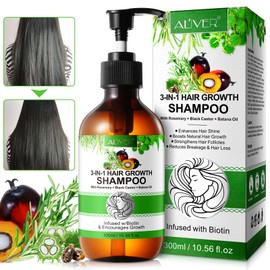 3 in 1 Rosemary Shampoo for Hair Growth, 300 ml Organic Hair Growth Shampoo with Rosemary Oil, Castor Oil and Batana Oil, Biotin Rosemary Shampoo Against Hair Loss, Gentle Cleansing, Nourishes the