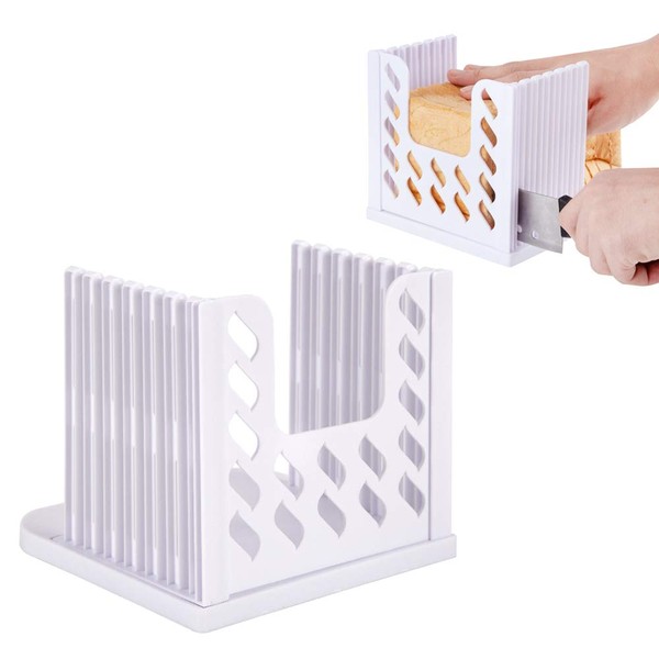 Foldable Bread Slicer - Blkthun, Adjustable Cutting Mold for Cakes, Thicknesses Toast Slicing Machine with Crumb Catcher Tray