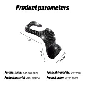 CGEAMDY Pack of 4 Bling Car Headrest Hooks, Car Hook Back Seat with Rhinestone Diamond, Universal Seat Organiser Storage Hooks for Suspension Food, Black