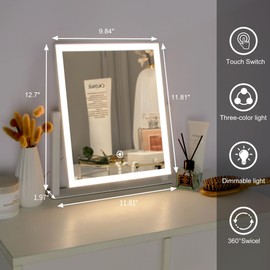 FrexCheng 12 inchs Vanity Mirror with Lights, Adjustable Brightness, 3 Color Modes Touch Control Makeup Mirror, Lighted Desk Mirror for Vanity, Light Up Mirror for Makeup