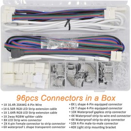 LED Light Strip Connectors Kit,10mm 4 Pin Waterproof 5050 RGB LED Strip Connectors,Includes 14 Types of Solderless Multicolor LED Strip Light Connectors