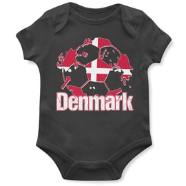 Purple Print House Denmark Flag Football Babygrow Dansk Soccer Fodbold Danish Tournament Supporters 2022 Baby Gifts for Boys Girls, 12-18 Months, Black