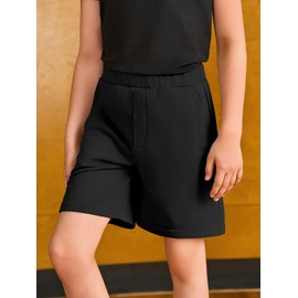 Haloumoning Boys Shorts Kids Casual Elastic Waist Summer Basketball Shorts with Pockets 5-14 Years Black