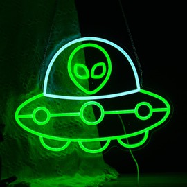 Alien Ship Neon Sign, Usb Powered Light Dimmable Led Signs For Wall Decor Light Up Signs For Bedroom Man Cave Game Room Bar Beer Pub Hip Hop Paryt Neon Alien Wall Signs Light Decor（16.5 X 12.6 In）