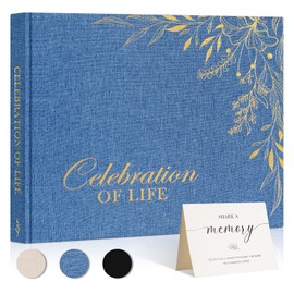 Lanpn Funeral Guest Book for Memorial Service, Linen Cover Celebration of Life Registry Guest Book, Funeral Favors Sign in Books for Guests Memory Book for Funeral with Memory Table Sign, Blue