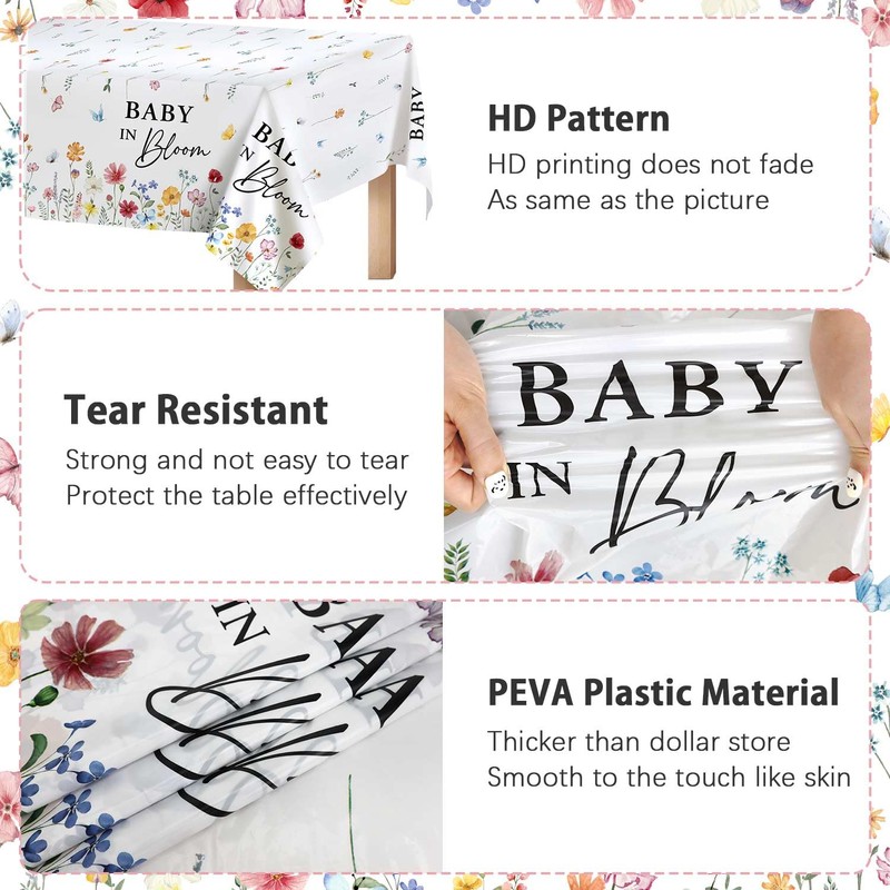 3 Pack Wildflower Baby in Bloom Baby Shower Tablecloth Decorations,Spring