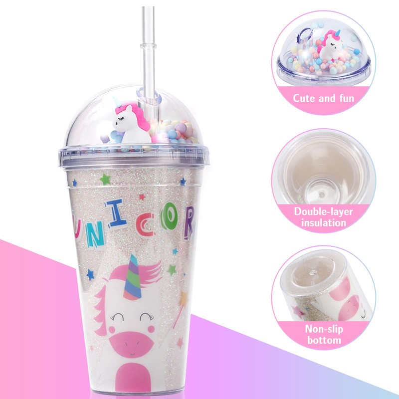 Forreen Cup with Straw and Lid, 450 ml Plastic Cup,