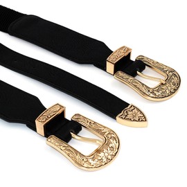 MoYoTo - Cinturón elástico de doble hebilla tallada retro para mujer, Hebilla dorada, Talla única