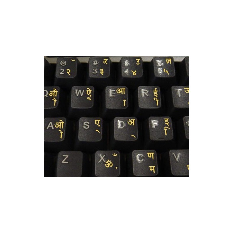 Hindi Keyboard Sticker with Yellow Lettering ON Clear Transparent Background