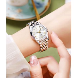 OLEVS Watch Women Gold and Silver Watch for Women White Face Dainty Dressy Diamond Watches for Women Water Resistant Two Tone Ladies Watches for Small Wrists