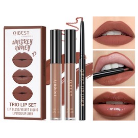 RG ROUGE LX 3-in-1 Lip Gloss Set: Matte Lipstick, Moisturizing Lip Gloss, 2mm Lip Liner. The Matte Texture Is Non-sticky,waterproof, The Moisturizing Texture Is Hydrating (05- Maple Leaf Red-Brown)
