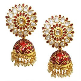 Mehrunnisa Rajasthani Meenakari - arete Jhumki con cristales Rojo