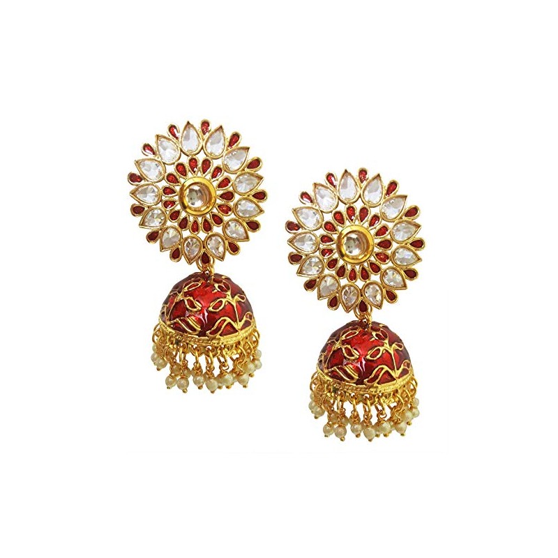 Mehrunnisa Rajasthani Meenakari - arete Jhumki con cristales Rojo