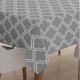 Encasa Homes Printed Tablecloth 145 x 145 cm for Square Dining Table of length upto 110 cm, 100% Cotton, Machine Washable, Durable, Rectangular, for Home, Restaurant, Banquet - Grey Tiles