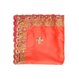 Decorative Mat Aasan Medium Pooja Cloth Artificial Silk Aasan Cloth with Sequence WorkMultipurpose Pooja Indian Traditional Festival Decoration Item & Article(Size:-19 InchesX19 Inches)(Orange)