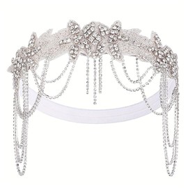 Sunshinesmile Bride Vintage 1920s Flapper Headpiece Roaring 20s Headband for Women Hair Accessory (White tassel, one size)