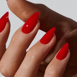 Orange Red Press on Nails Almond Shaped Nails,Medium Fake Nails Short Almond,Acrylic Nails Glue on Nails Medium Length,False Nails for Women and Girl Daily Working24pcs