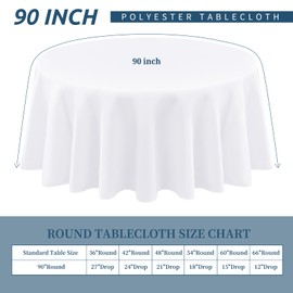 1 Pack High Quality Round Tablecloth, 90 Inch, White Polyester Tablecloth, Washable, Polyester Fabric Tablecloths, Tablecloth for Wedding, Party, Banquet, Buffet, Holiday, Dinner (White, 90")
