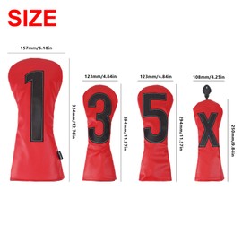 Andux 4Pack/set PU Large Number Golf 460cc Driver Fairway Woods Hybrids Club Head Covers Red
