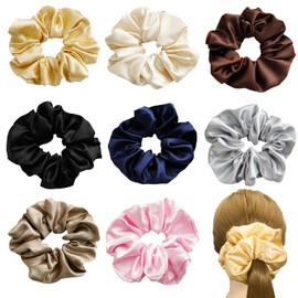 8 Large Hair Ties for Women, Fabric High Elastic Hair Ties, Simple Ponytail Ties, Soft Elastic Hair Ties, Simple and Elegant Large Hair Ties.