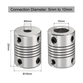 QUARKZMAN Pack of 5 Aluminium Alloy Shaft Coupling 5 mm to 10 mm, Flexible Coupling Motor Connector Joint, Stepper Motor Coupling for CNC Machine & 3D Printer (L25xD19)