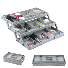 Handbanary Upgraded 3 Tier Drawer Organizer, Smart Drawer Organizer Multi Level Expandable Desk Organizer for Makeup, Jewelry, Kitchen Office Supplies (1 Row 3 Tier, Grey)