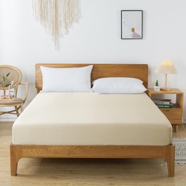 bienDo Fitted Sheet 90 x 200 cm, Beige, Bamboo Bed Linen, Cooling Fitted Sheet for Children up to 35 cm Base Height, Fitted Sheet for High Mattress Fitted Sheet, Soft as Egyptian Cotton Sheet