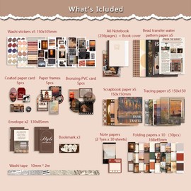 Diuhofart Scrapbooking Kit for Women Beginners, Scrapbook Kit with A6 Notebook Stationery Set for Junk Journal Supplies, Collage, Journaling, Adults DIY Art Craft (Brown-Time Traveler)