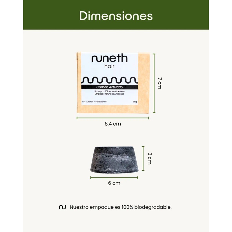 Shampoo Sólido Carbón Activado Anticaspa - Nuneth, 65gr