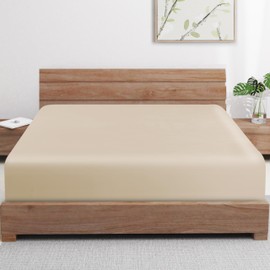 Bamboo Viscose Cooling Fitted Sheet King Size Only, 400 Thread Count, 16" Deep Pocket Cooling Bottom Sheets for Hot Sleeper, Silky Soft Breathable (King, Beige