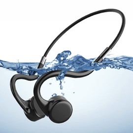 Waterproof Headphones Swimming MP3 Bluetooth 5.0 Wireless Bone Conduction Open Ear Sports Headset IPX8 Shower with Microphone for Running, Cycling and Diving