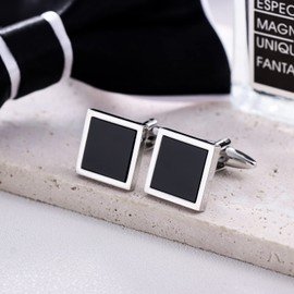 Black Cufflinks and Tuxedo Shirt Stud Set for Men - Wedding Business Parties in Gift Box