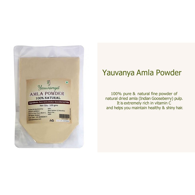 Yauvanya Pure Amla (Indian Gooseberry) Powder for Hair 3 x