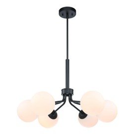 XiNBEi Lighting Glass Globe Sputnik Chandelier Modern Black Chandelier Pendant Ceiling Light Fixture 6 Light Chandeliers for Dining Room, Living Room, Kitchen