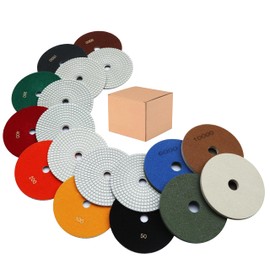 Waies 9 PCS 7 Inch Diamond Polishing Pads Kit Wet/Dry 50-10000 Grit for Concrete,Stone Edge,Granite,Tile,Marble,Rock,Countertop,Quartz,for Drill Grinder Polisher