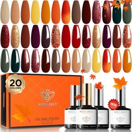 Modelones 24Pcs Uv Nagellack Set, 20 Farben Gel Nagellack Set mit Base Coat und Top Coat