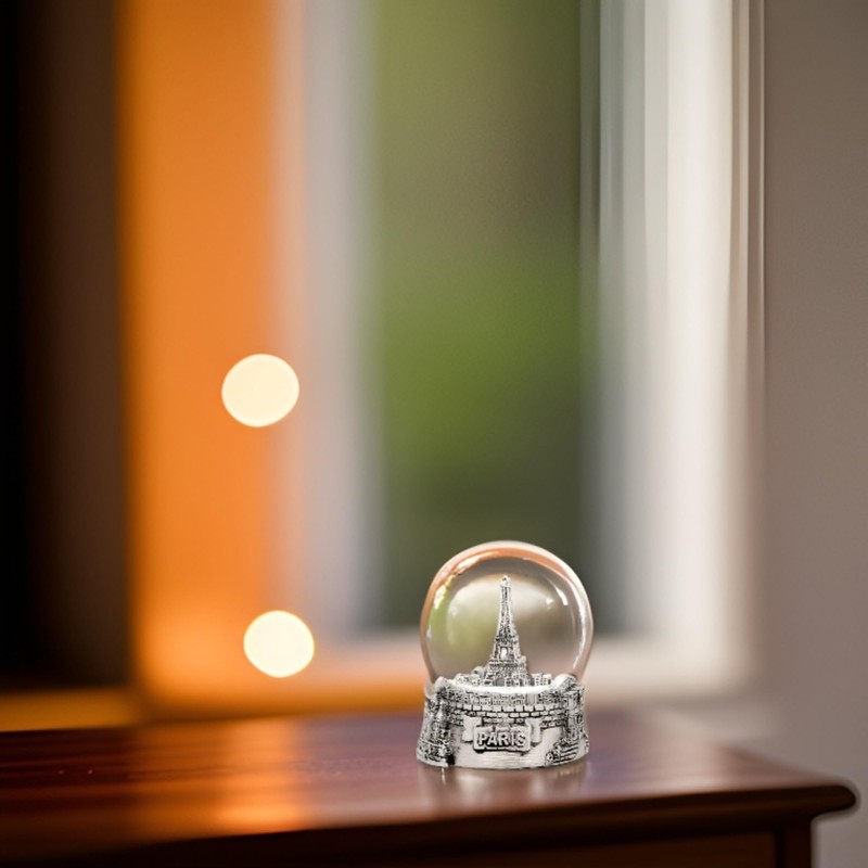 Mini Silver Paris Eiffel Tower Snow Globe, (2.5 Inches Tall)