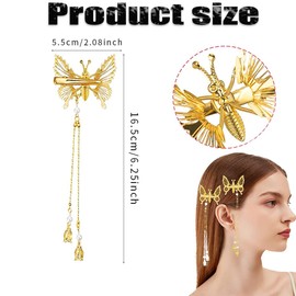 Moving Butterfly Tassel Hair Clips Metal Butterfly Hairpins for Women Girls Daily Wedding Party Hair Accessories Gold Silver 4pcs