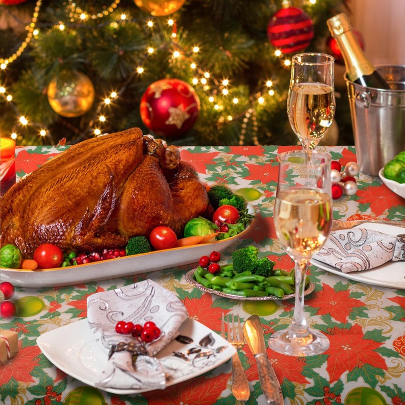 MOROBOR Christmas Tablecloth, 3 Pack Disposable Plastic Waterproof Rectangle Table