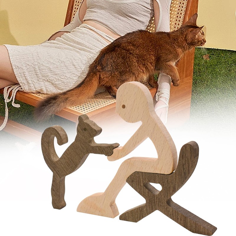 Enkrio Cat Figurine Wooden Sculpture Object Nordic Interior Wood Decoration