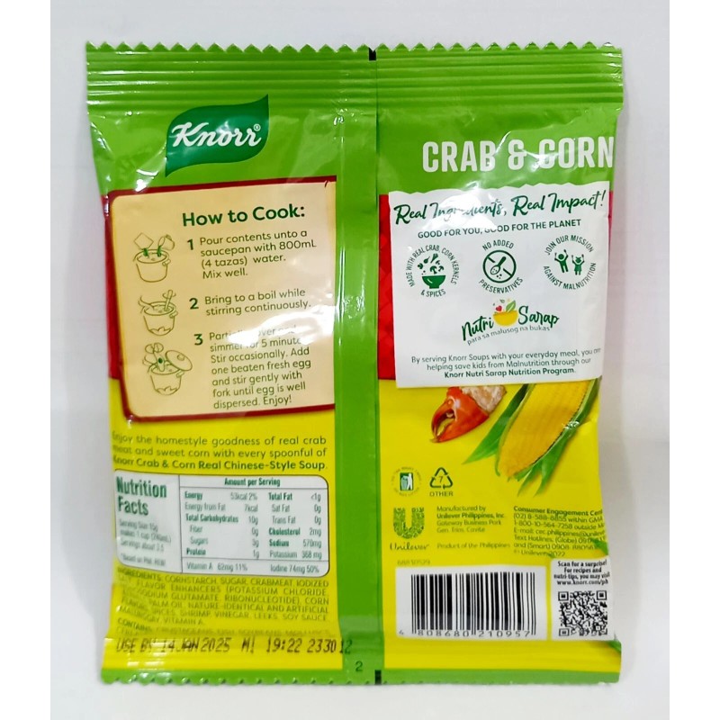 KNORR Real Chinese Soup CRAB & CORN (4 Packs X