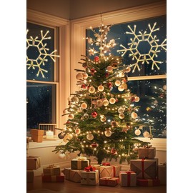 Brightown Christmas Snowflake Lights Outdoor, 108 LED 36" Folding Big Snowflake Hanging Lights, Waterproof Christmas Decorations for Window, Indoor House, Porch, Eave, Pergola, Warm White