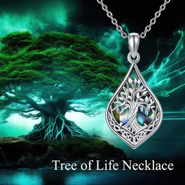 DAYLINLOVE Tree of Life Necklace 925 Sterling Silver Celtic Note Abalone Shell Pendant Necklace Tree of Life Nature Jewellery Gifts for Women Mom Grandma