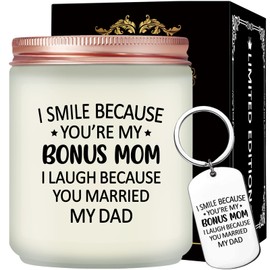 Maybeone Bonus Mom Christmas Gifts - Stepmom Gifts from Daughter Son - Mothers Day Birthday Gifts for Mother in Law - I Smile Because You're My Bonus Mom Candle