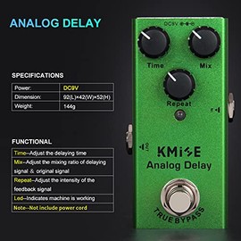 lotmusic Pedal de efectos de guitarra eléctrica Mini tipo único DC 9V True Bypass (Analog Delay)
