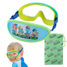 RUIGAO Kid Swim Goggles,Kids Goggles Fabric Strap,Dino Green Swimming Goggles for Kids/Toddlers 3-8