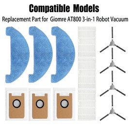 Replacement Parts for Giomre AT800 3-in-1 Robot Vacuum Accessories 4 Side Brush 3 HEPA Filter 3 Mop Pad 3 Dust Bags