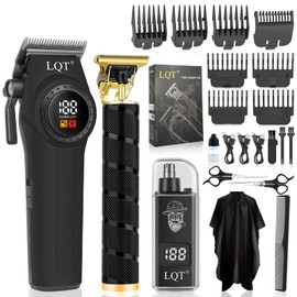 Hair Clippers for Men, 3-Piece Professional Grooming Kit Includes Hair Clipper, LED Power Display,Detail Trimmer and Nose Trimmer, Complete Cordless Set for Home Barber Use (Black)