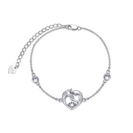 AOBOCO Sterling Silver Love Heart Horse Bracelet, Horse Gifts for Girls Women Daughter, Crystal, Crystal